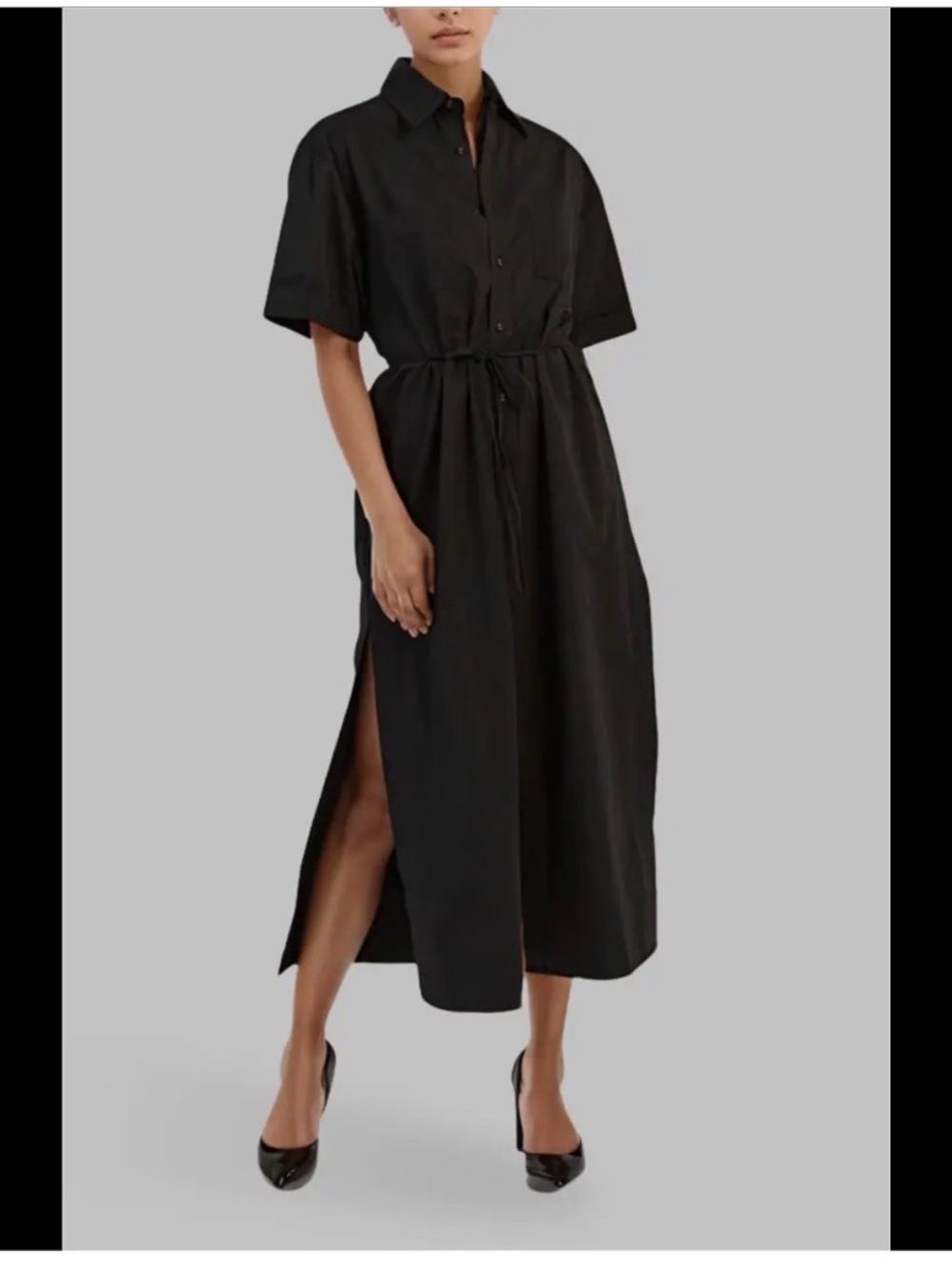 DISSH Black Midi Shirt Dress with Waist Tie, size 8